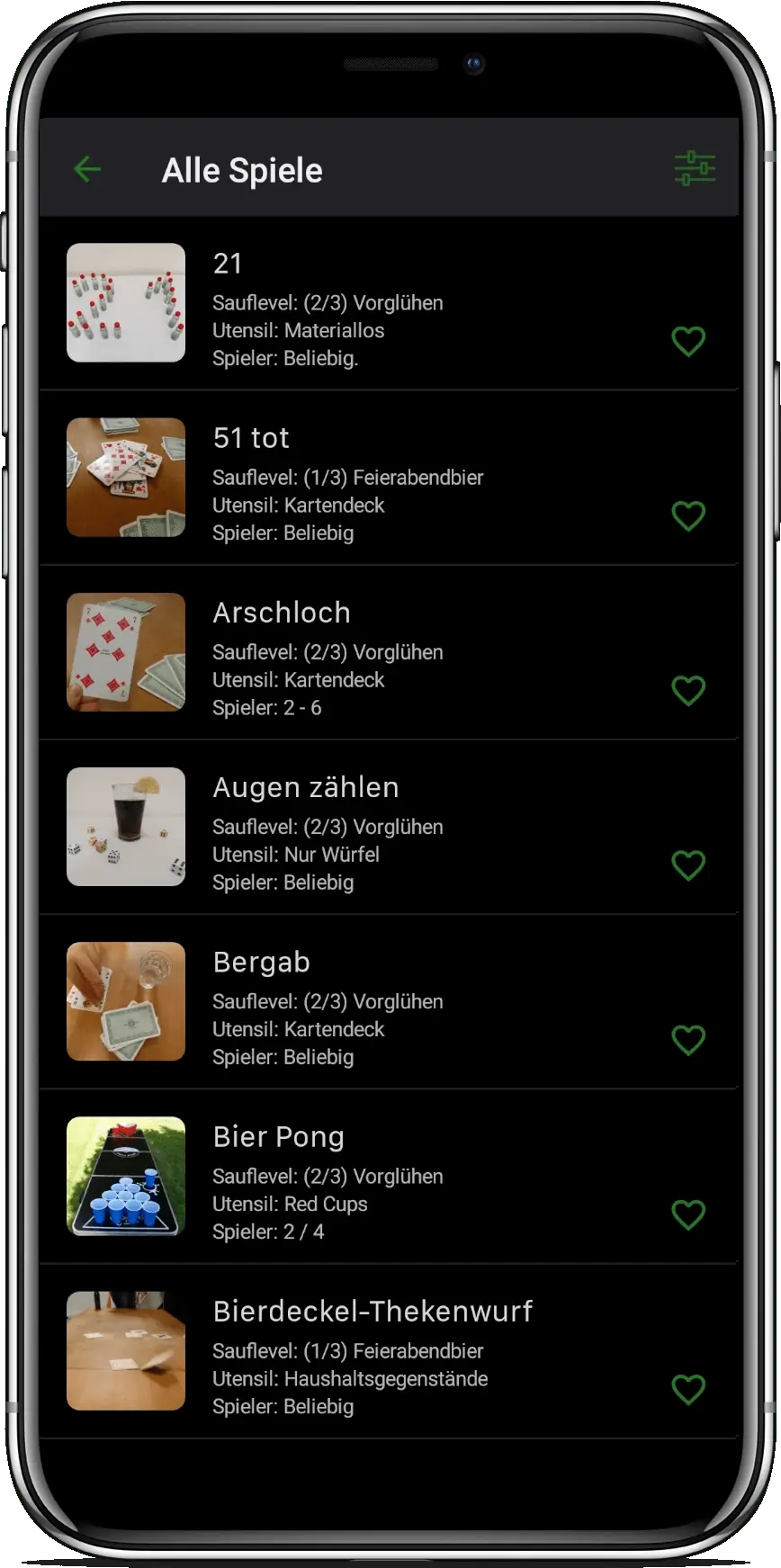 Liste aller Spieler in der Trinkothek App