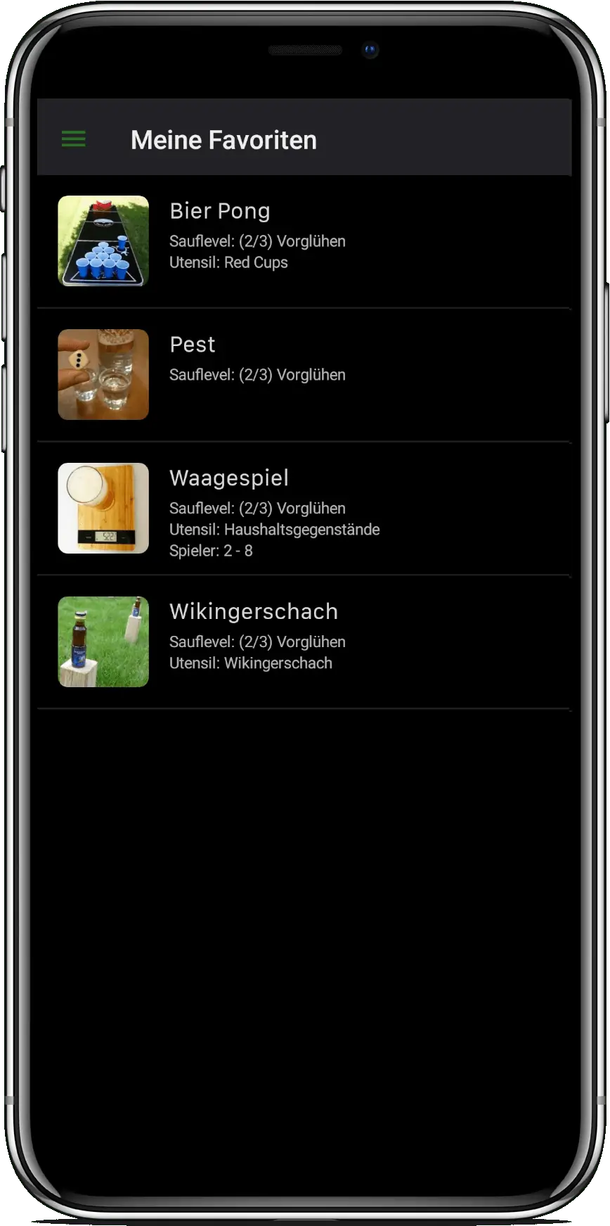 Favoritenbildschirm der Trinkothek App