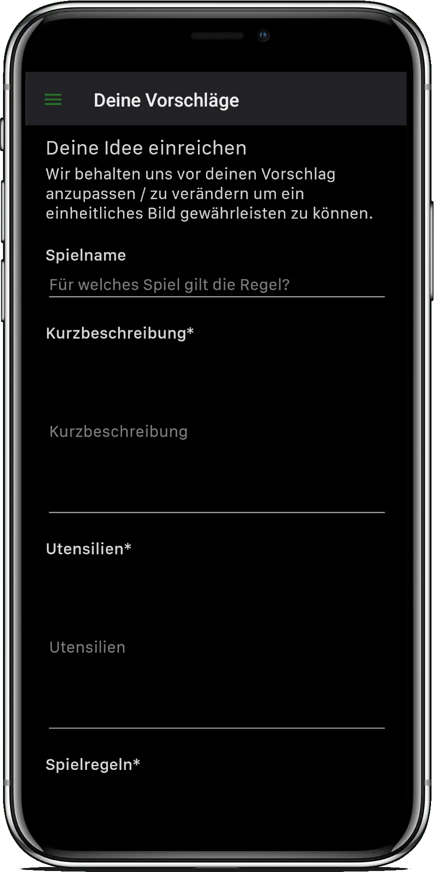 Formular zum Einreichen von Trinkregeln für die Trinkothek App